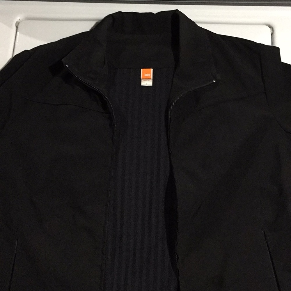 Black Poly/spandex zip jacket.